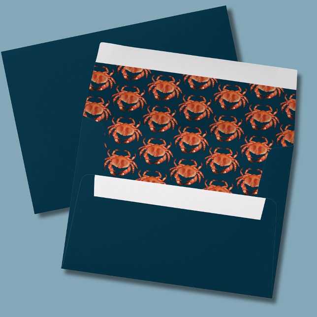 Orange Crab Seaside Ocean pattern Envelope (Brown crab coastal crustacean lined envelope)