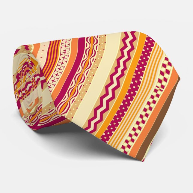 Orange Cranberry and Chocolate Brown Fall Stripes  Tie (Rolled)