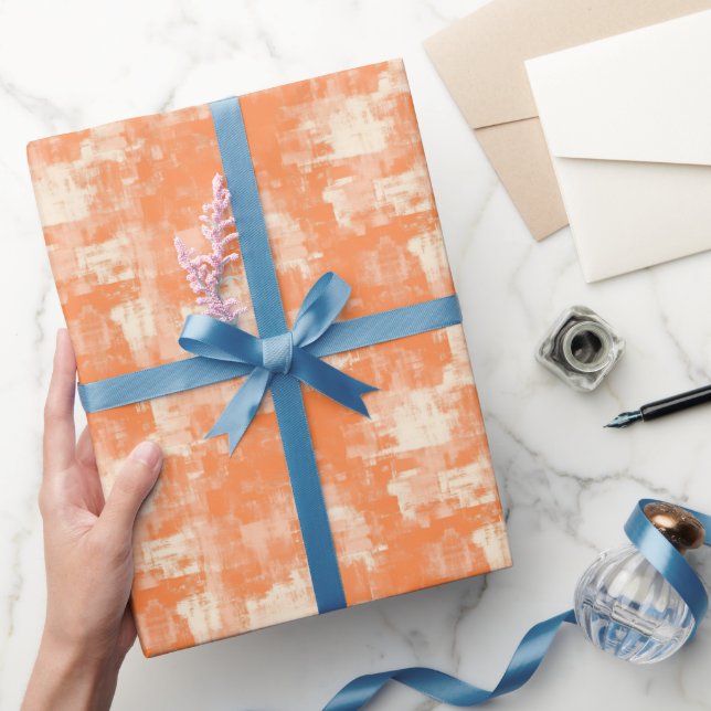 Orange & Cream Abstract Paint  Wrapping Paper (Gifting)