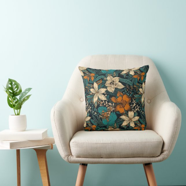 Orange Cream and Green Batik Florals Cushion (Chair)