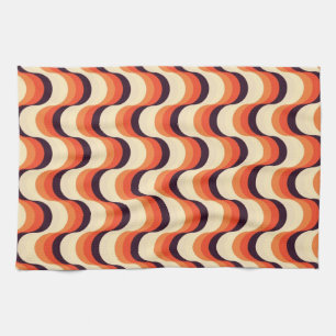 Orange, Cream, Brown Retro Fifties Abstract Art Tea Towel