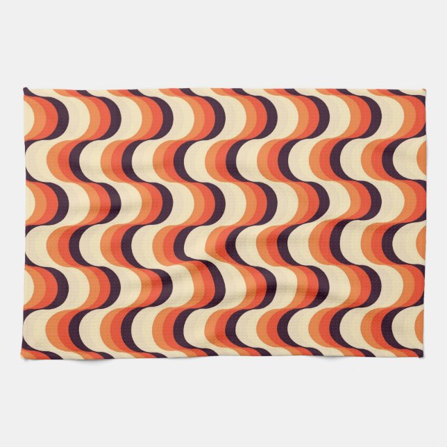 Orange, Cream, Brown Retro Fifties Abstract Art Tea Towel (Horizontal)
