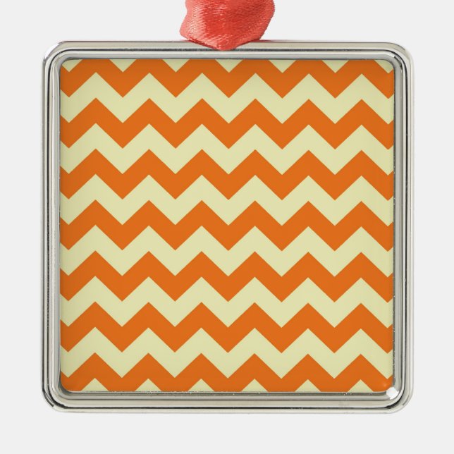 Orange Cream Citrus Chevron ZigZag Stripes Gifts Metal Tree Decoration (Front)