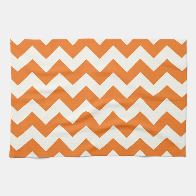 Orange Cream Citrus Chevron ZigZag Stripes Gifts Tea Towel (Horizontal)