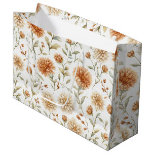 Orange Cream Flowers Bridal Shower Large Gift Bag