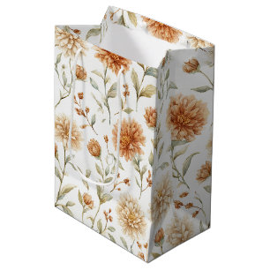 Orange Cream Flowers Bridal Shower Medium Gift Bag