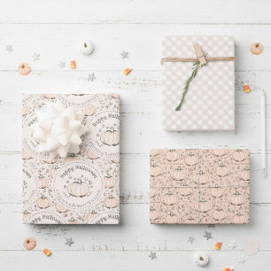 Orange & Cream Little Pumpkin Baby Halloween Wrapping Paper Sheet