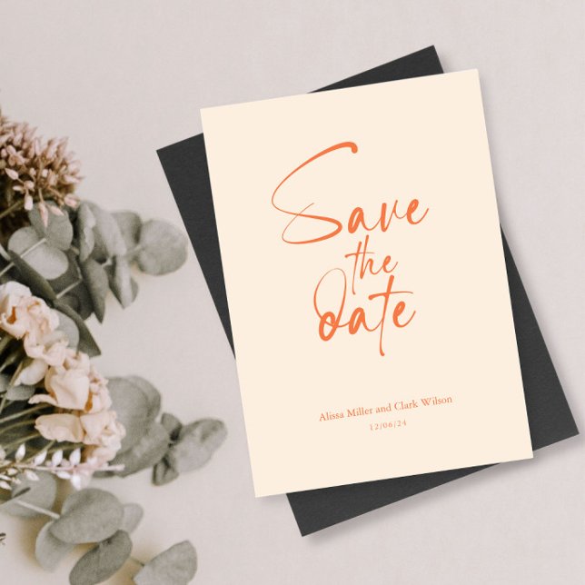 Orange Cream Minimalist Bold Save The Date Script Invitation (Creator Uploaded)