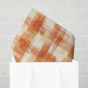 Orange Cream Plaid Stripes Birthday Tissue Paper