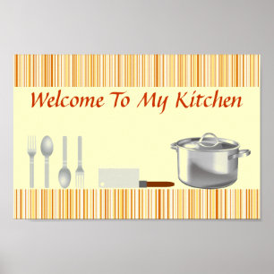 Orange Cream Striped Kitchen Poster