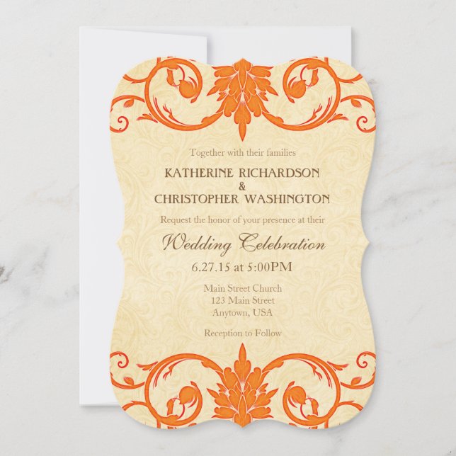Orange Cream Swirls Vintage Wedding Invitation (Front)
