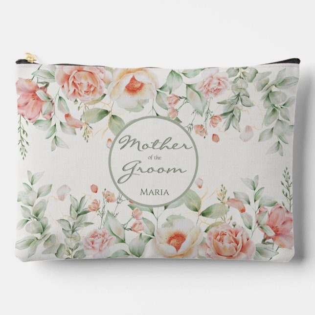 Orange Creamy Floral Mother of the Groom Accessory Pouch (Front)