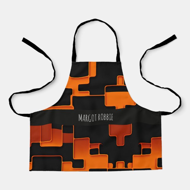 Orange creative maze squares Abstract Pattern Apron (Front)