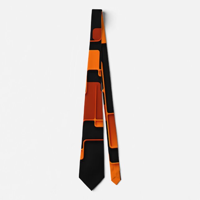 Orange creative maze squares Abstract Pattern Tie (Front)