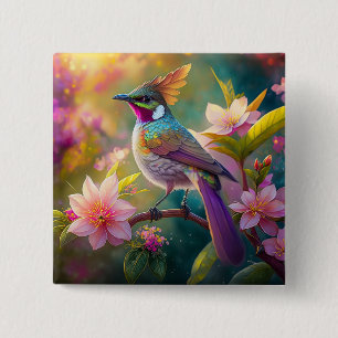 Orange Crested Rainbow Jay Fantasy Bird 15 Cm Square Badge