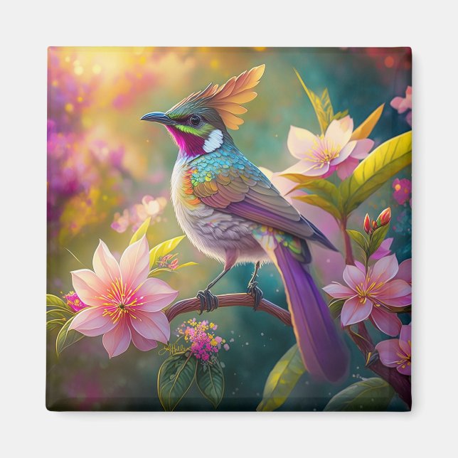 Orange Crested Rainbow Jay Fantasy Bird Magnet (Front)