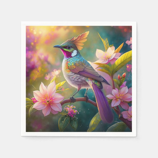 Orange Crested Rainbow Jay Fantasy Bird Napkin (Front)