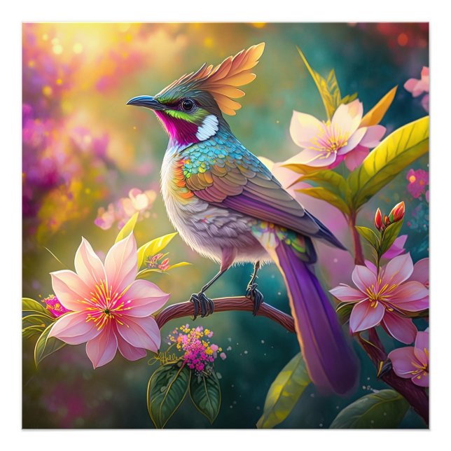 Orange Crested Rainbow Jay Fantasy Bird Photo Print (Front)