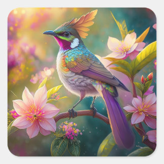 Orange Crested Rainbow Jay Fantasy Bird Square Sticker