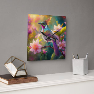 Orange Crested Rainbow Jay Fantasy Bird Square Wall Clock