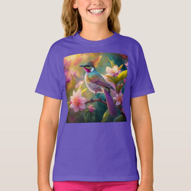 Orange Crested Rainbow Jay Fantasy Bird T-Shirt (Front)