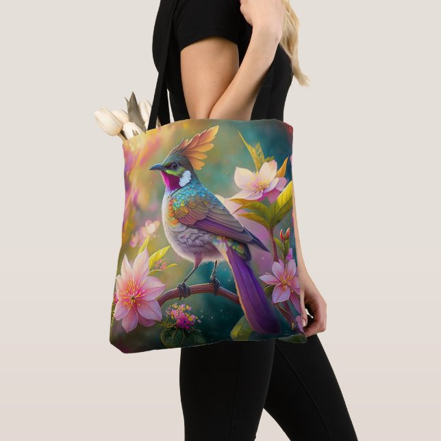 Orange Crested Rainbow Jay Fantasy Bird Tote Bag (Close Up)