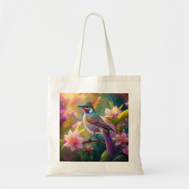 Orange Crested Rainbow Jay Fantasy Bird Tote Bag (Front)
