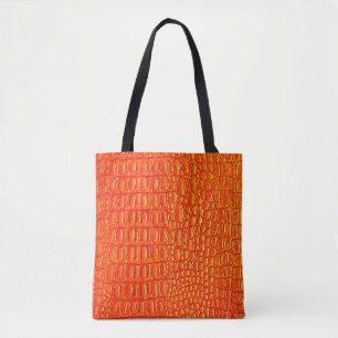 Orange Crocodile leather print Tote Bag