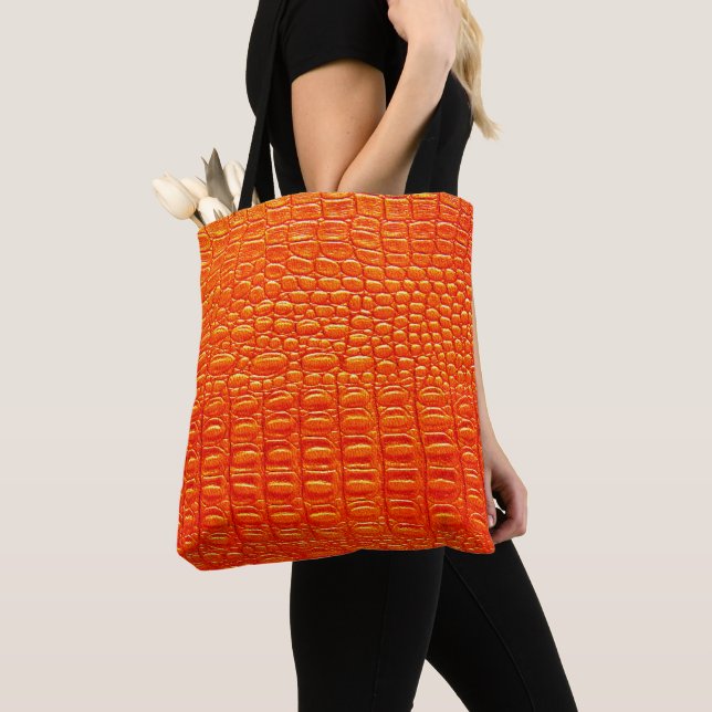 Orange Crocodile leather print  Tote Bag (Close Up)