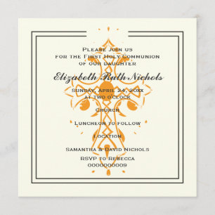Orange Cross First Communion Baptism Confirmation Invitation