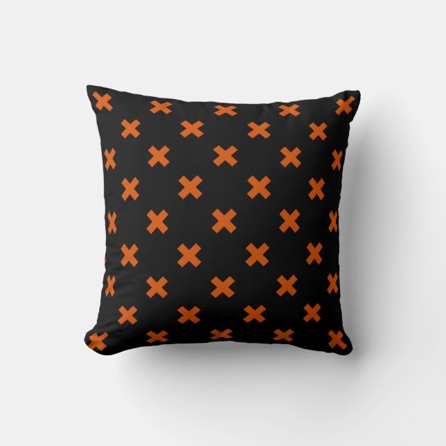 Orange cross stitches on black cushion (Front)