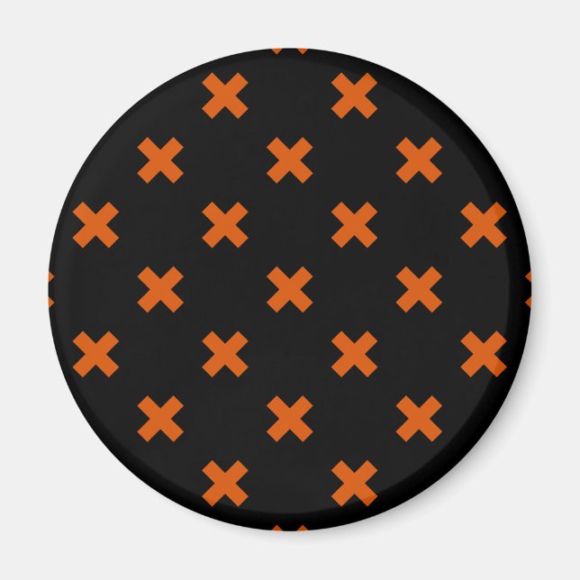 Orange cross stitches on black magnet (Front)