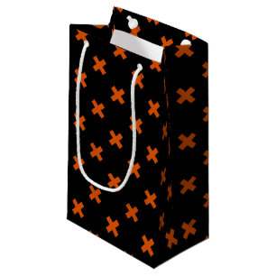 Orange cross stitches on black small gift bag