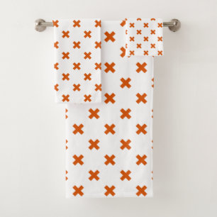 Orange cross stitches on white bath towel set
