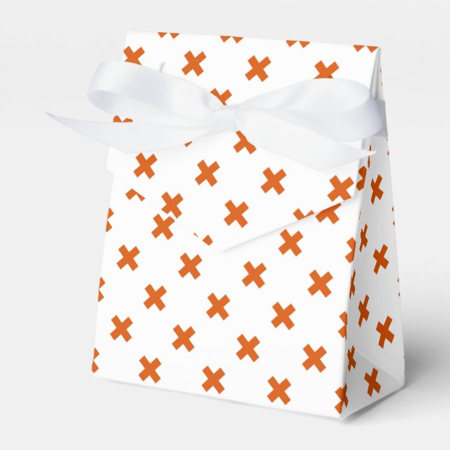 Orange cross stitches on white favour box (Front Side)