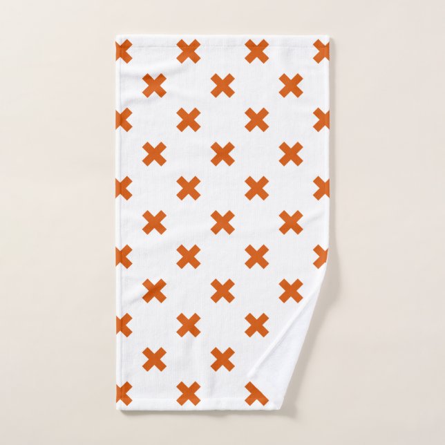 Orange cross stitches on white hand towel (Hand Towel)
