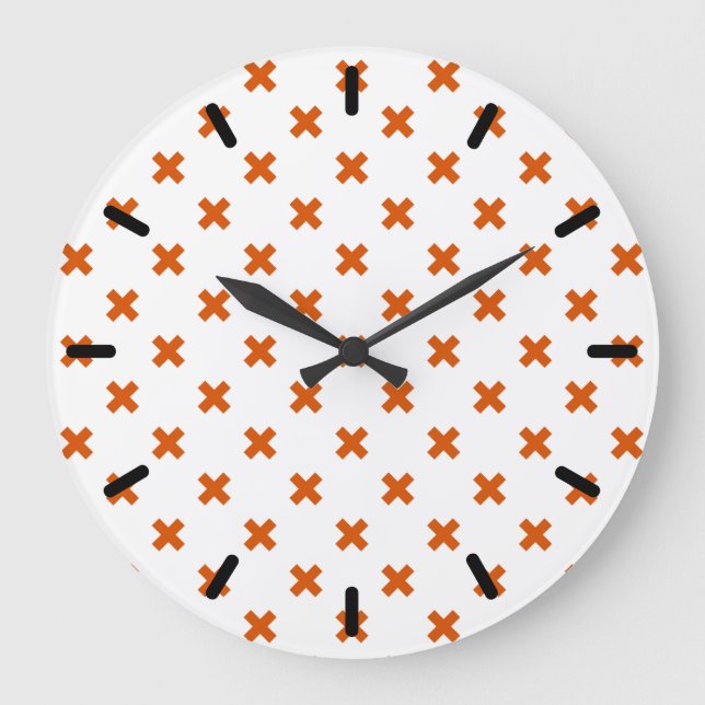 Orange cross stitches on white large clock (Front)