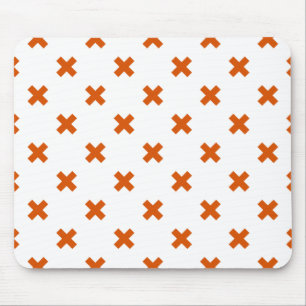 Orange cross stitches on white mouse mat