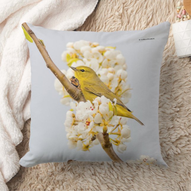 Orange-Crowned Warbler in the Cherry Blossoms Cushion (Blanket)