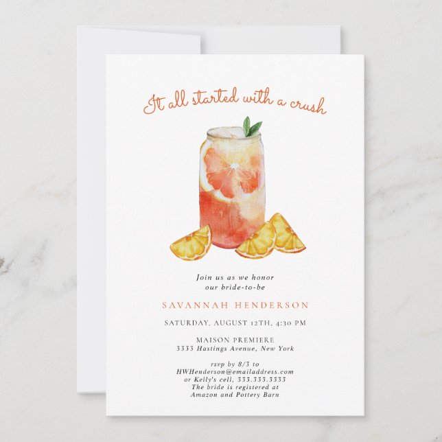 Orange Crush Bridal Shower Invitation (Front)