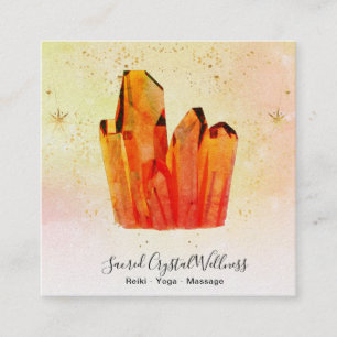 ~ Orange Crystal Cluster Pastel Rainbow Stars Square Business Card