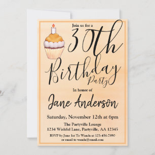 Orange Cupcake 30th Birthday Party Invitation