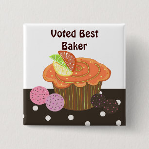 Orange Cupcake Best Baker 15 Cm Square Badge