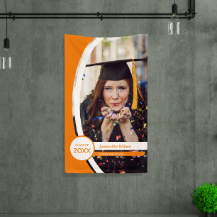 Orange Curved Frame Photo Graduation Banner