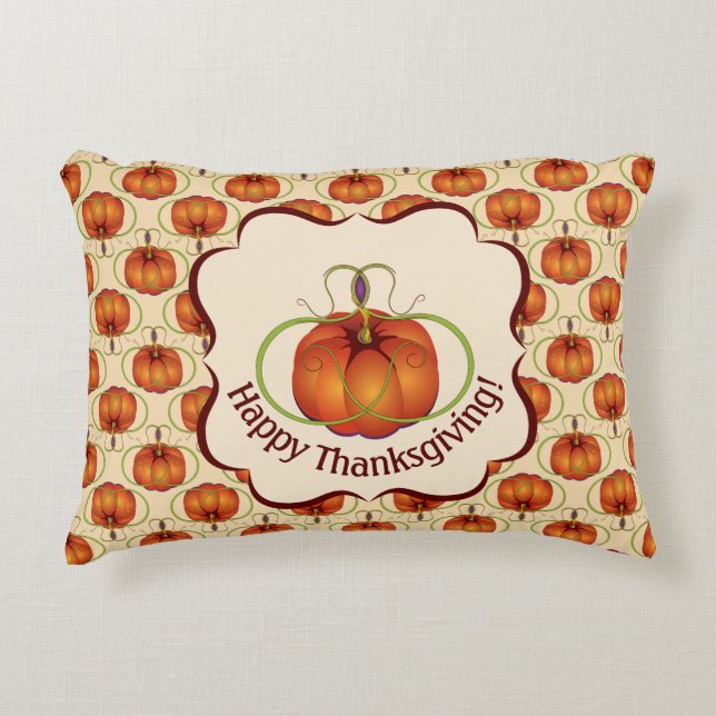 Orange Curvy Pumpkin Autumn Pattern Decorative Cushion (Front)