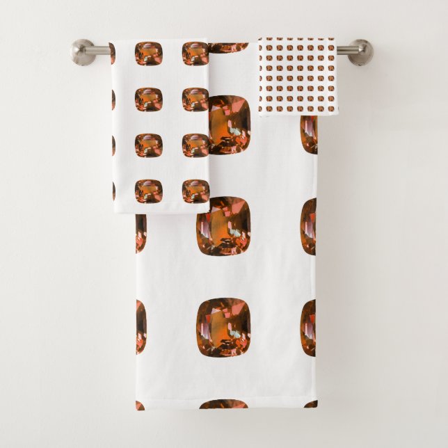 Orange Cushion-cut Pattern Bath Towel Set (Insitu)