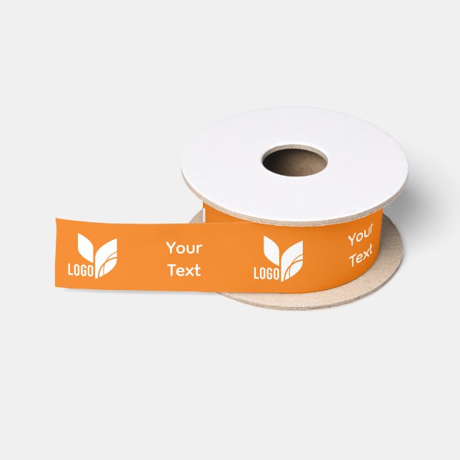Orange Custom Business Logo and Text Satin Ribbon (Spool)