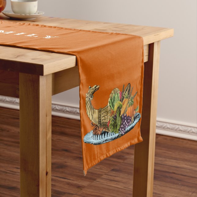 Orange Custom Family Name Dragon Symbol Short Table Runner (In Situ)