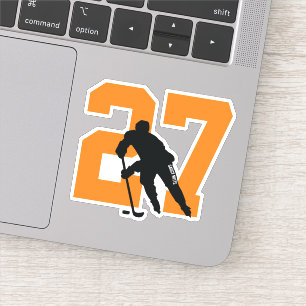 Orange Custom Hockey Player Number Laptop Sticker