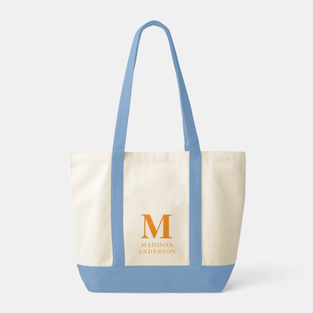 Orange Custom Monogram Name Tote Bag (Back)